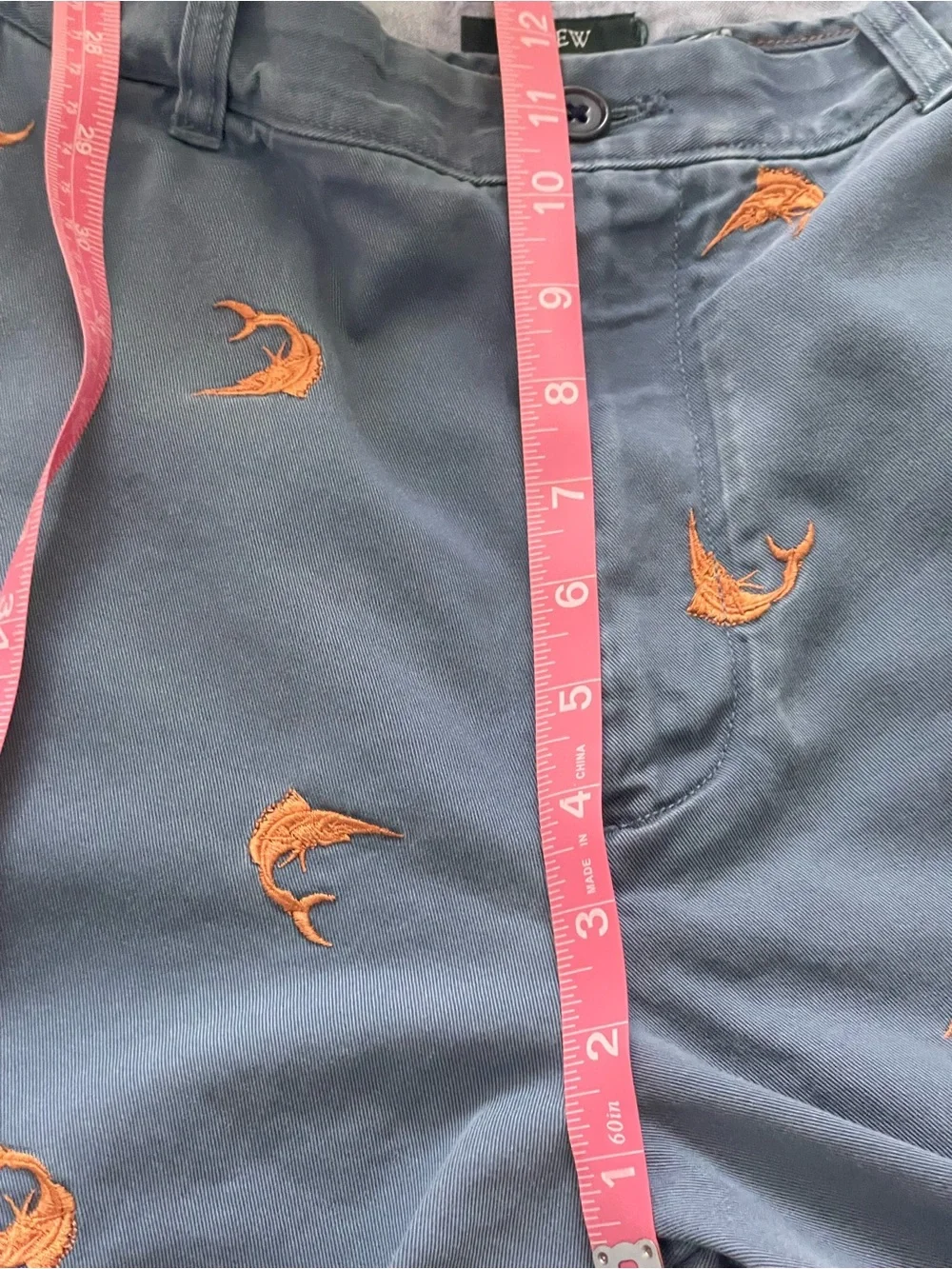 J.Crew Mens Blue Chino Shorts Embroidered Marlin Fish Size 34 Preppy 8